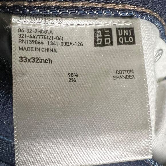 Men's Uniqlo Jeans Slim Straight Kaihara Dark Faded Denim Jeans - 33x32 - Picture 6 of 8